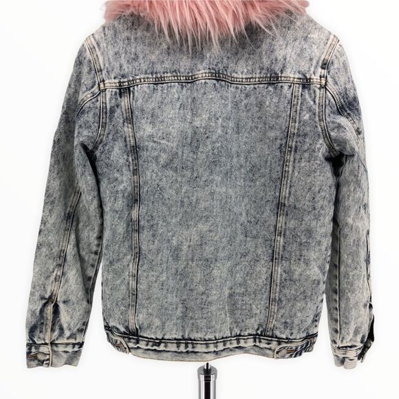 Juicy Couture Black Label Pink Fur Collar Acid Wash Denim Sherpa Lined Jacket - Picture 9 of 14